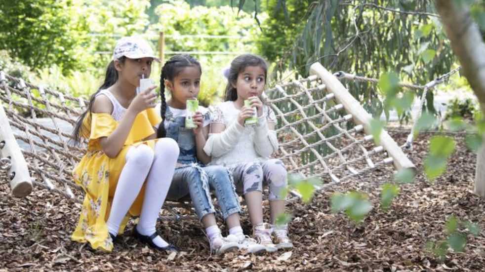 Children sat on hammock at Kew Gardens